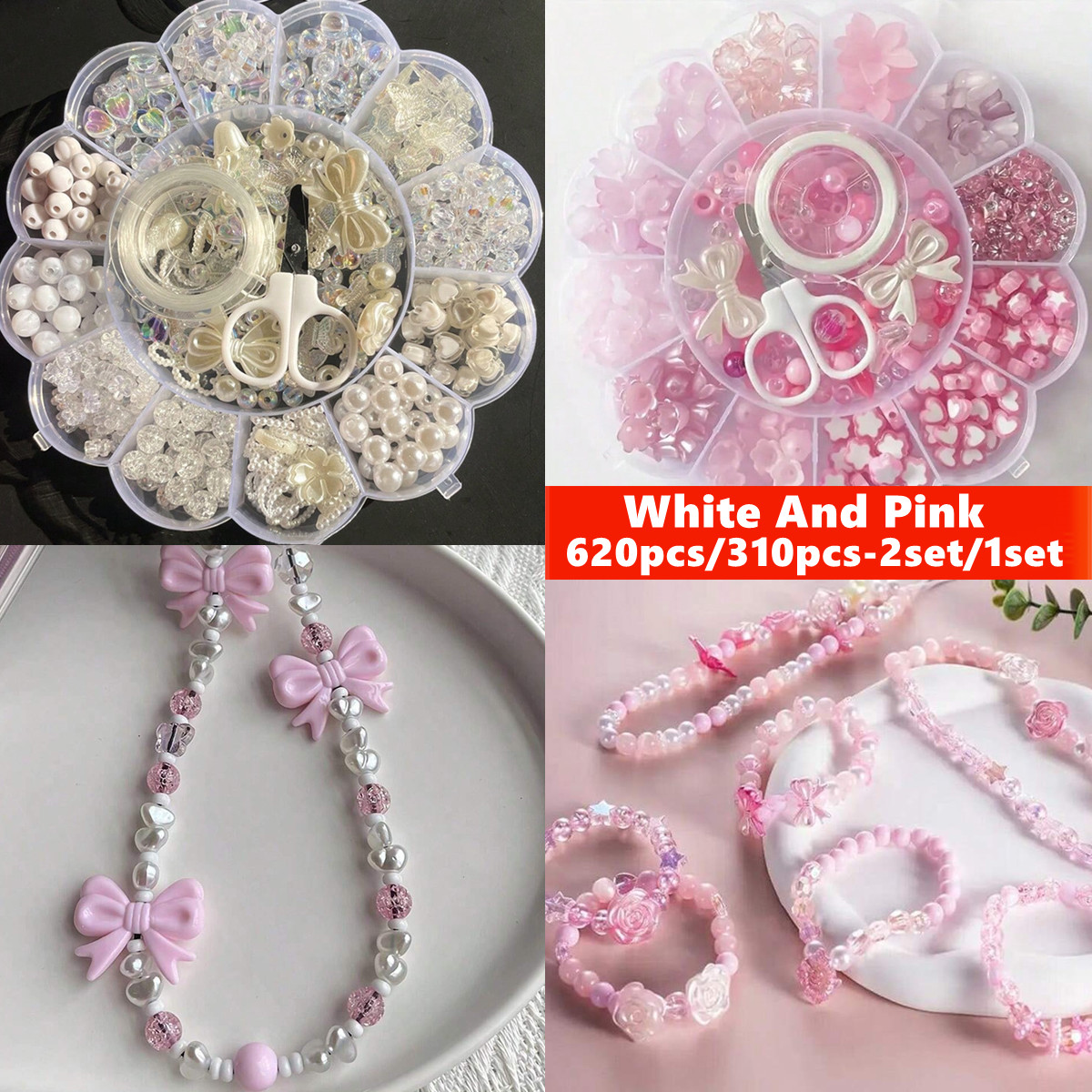 Jewelry Making Box - 2er-Set/1er-Set 13 Gitter Acryl-Blumenperlen in Box,