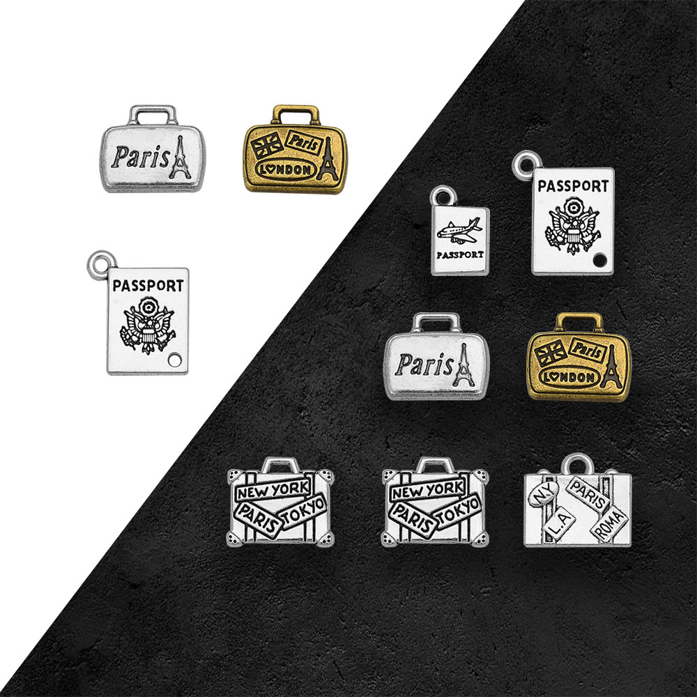 Jewelry Making In London - Antik versilberter Koffer Reisepass Reise Charms